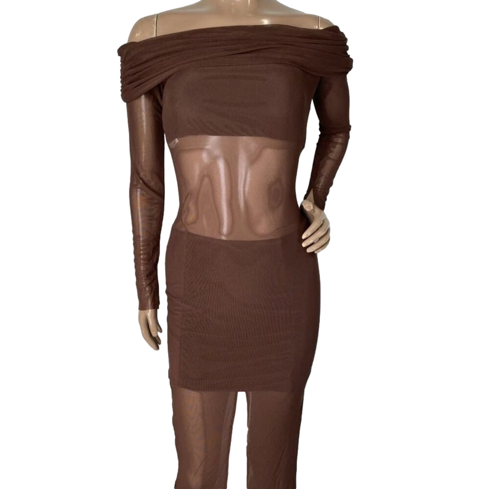 NEW LOVERS + FRIENDS Womens Dress Brown Size S  Maxi Off-the-Shoulder Sheer